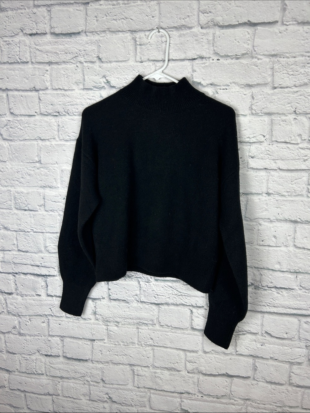 & Other Stories Black Wool Blend Mock Neck Balloon Sleeve Sweater Small